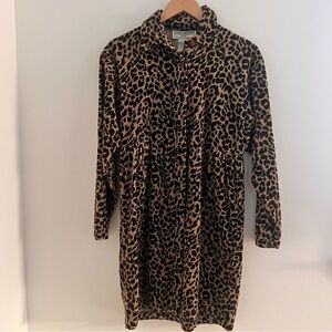 Vintage Y2K Jessica Howard Corduroy Leopard Shirt Dress Babydoll 8 Petite